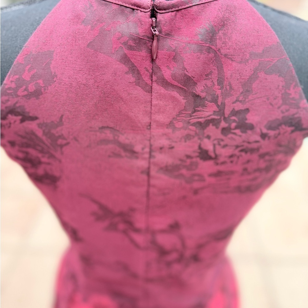 WHBM Burgundy Brocade Floral Fit & Flare Cocktail Dress w Pockets - Picture 5 of 11